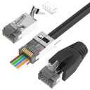 VCELINK CAT6A Connector, RJ45 Connectors Pass Through CAT6A CAT7 Shielded 20-Pack, UL-Listed 3-Prong Gold Plated, CAT7 Connector with Strain Relief Boots Black (Gen 2)