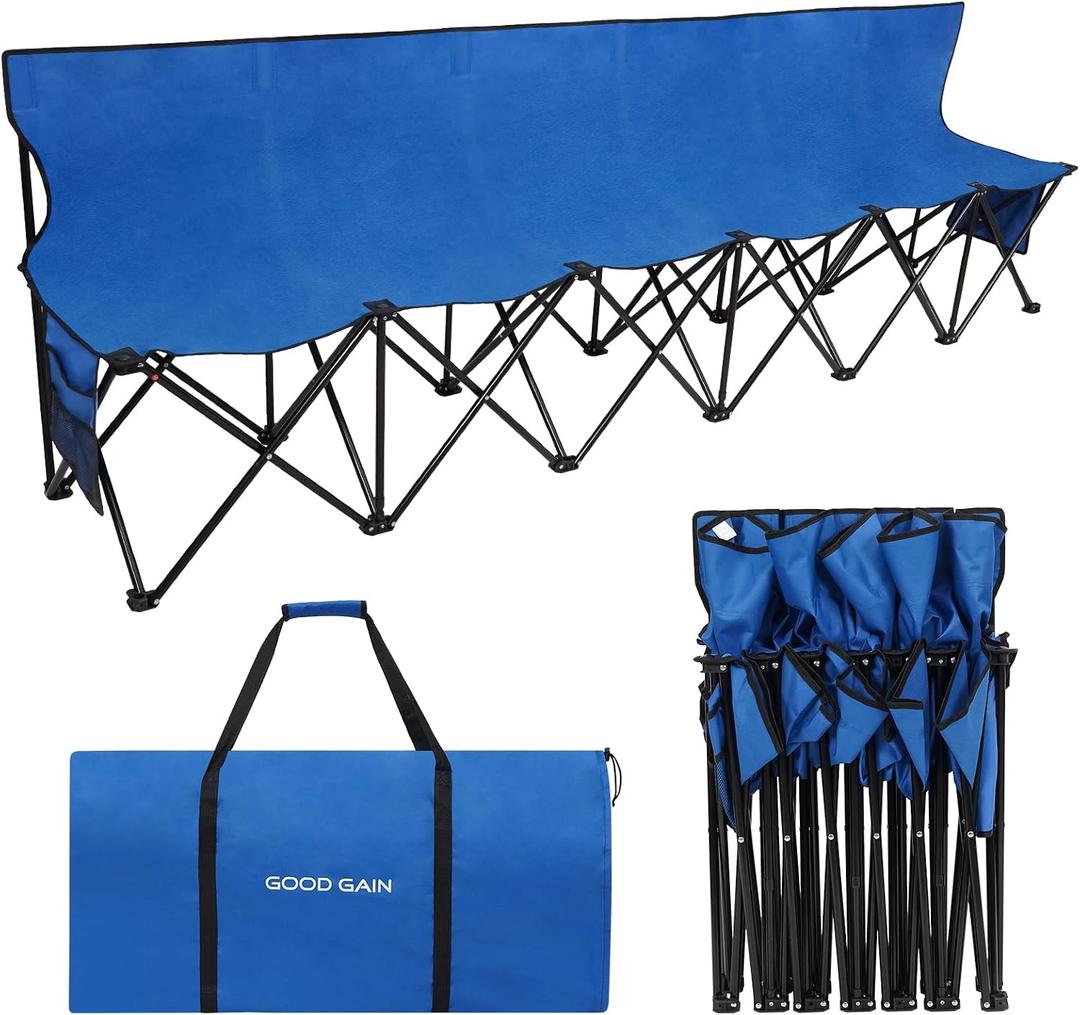 G GOOD GAIN Portable Soccer Bench - Team Bench Soccer 6 Seats with Bag, Sideline Folding Bench, Folded Chair Seating 6 for Football Camp Outdoor Sport Events, Team Chairs for Adults, Blue