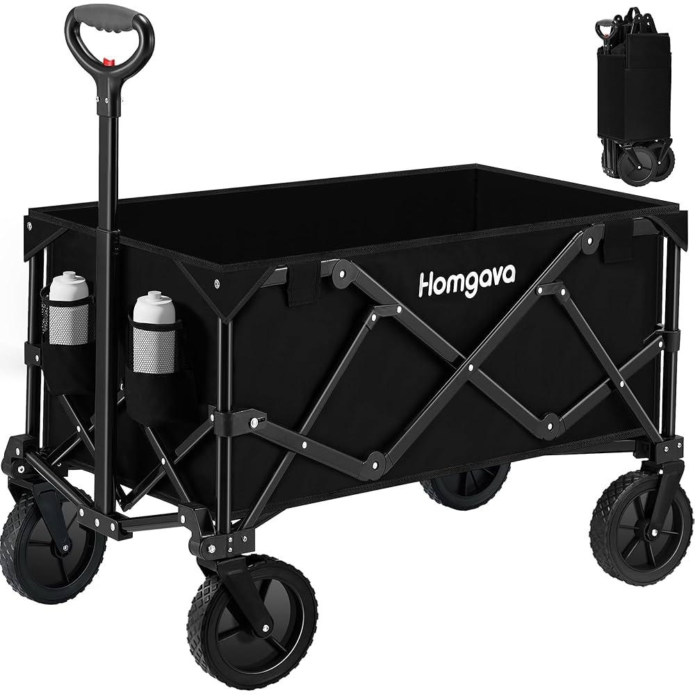 Collapsible Folding Wagon Cart 150L, Heavy Duty Garden Cart with All Terrain Wheels,Portable Large Capacity Utility Wagon Cart for Camping Fishing Sports Shopping