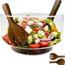Premium Large Glass Salad Bowl Set with Acacia Wood Base and Serving Utensils - Ideal for Hosting Parties, Host Family Gatherings, and Everyday Use - Elegant, Durable, and Practical Kitchen Essential
