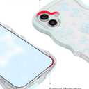 Aitipy for iPhone 16 Plus Case, Wavy Frame Cute Ribbon Bowknot Pattern Aesthetic Transparent Back Soft TPU Shockproof Phone Case for Women Girls, Blue