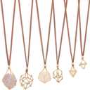 SUNNYCLUE 1 Box 6pcs 3 Size Crystal Necklace Holder Stone Cage Holders Gold | Metal Brass Bar Connected Empty Gem Stone Cage, Includes Chain, Faux Suede Cords, For Jewelry Making Wedding Gifts