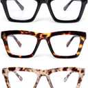 REAVEE Reading Glasses for Women, 3 Pack Blue Light Blocking Computer Readers Oversized Square with Spring Hinges (Black/Leopard/Grey Leopard)
