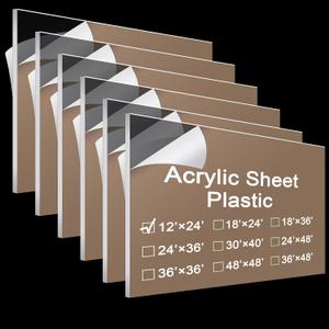 Roowest 6 Pcs 12 x 24 Inch, 1/8 Inch Clear Acrylic Sheet Plastic Sheet Cut to Size Acrylic Board Panel Blank for Craft DIY Signs Frames Engraving Display Cases