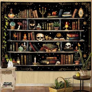 Spenlife Magic Bookshelf Tapestry Wall Hanging Vintage Library Wall HangingTapestry, Old Books on Shelf Classical Study Room Student Study College Dorm Bedroom Living Room 6080 Inches (Sand Beige)