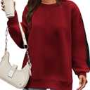 Zeagoo Womens Sweatshirt Long Sleeve Color Block Fleece Hoodies Fall Casual Crewneck Pullover Tunic Tops 2024 (Medium, Wine Red)