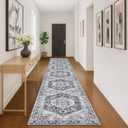 KOZYFLY Runners for Hallways 3x16 Ft Extra Long Washable Kitchen Thin Runner Rug Boho Runner Rug for Entryway Indoor Printed Faux Wool Stair Floor Carpet for Stair Kitchen Hall, Grey
