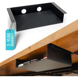 COREMINDED Under Desk Storage Shelf - Carbon Steel Under Desk Tray with Cable Management, Mountable Add-On Shelf for Table & Office Desks (13" x 8" x 2.8") (Medium)