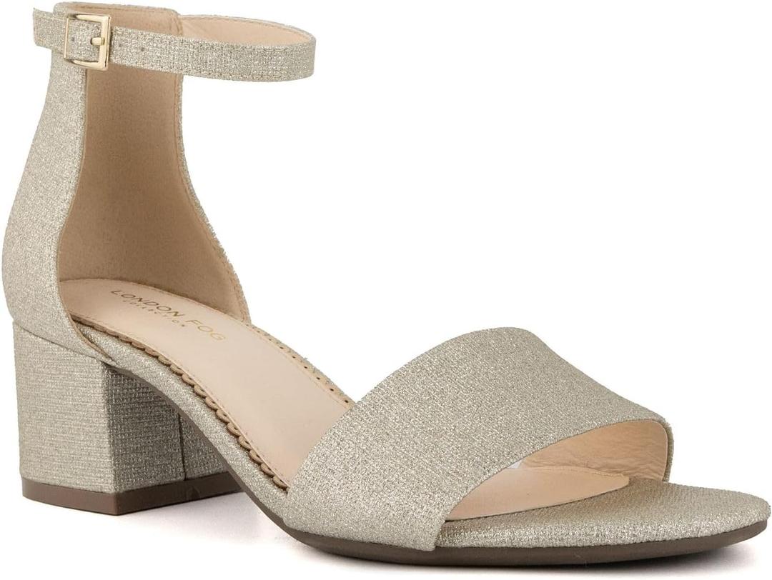 LONDON FOG Women's Nikki Low Two Piece Block Heel Dress Shoe Ladies Ankle Strap Pump Sandal (6)