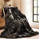 L'AGRATY Faux Fur Throw Blanket: 50" x 60" Luxury Soft Fluffy Thick Rabbit Fur Blankets for Couch Bed Sofa - Cozy Plush Bubble Blankets for Home Decor: Warm Flannel Fleece Decorative Blanket (Tie-dye Black and Gray)