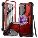 i-Blason Armorbox for Samsung Galaxy S25 Ultra Case MagSafe with Camera Cover Stand [Support Wireless Charger] 360 Full-Body Case with Screen Protector & Kickstand Phone Case for S25 Ultra, Red