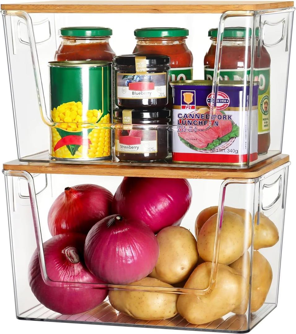 Pantry Organizers Storage, 2 Pack Onion and Potato Storage Bins Large Capacity Kitchen Counter Bins for Garlic, Fruit, Vegetable, Can Storage Countertop Organizer (12" x 7" x7")