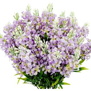 5PCS Artificial Lilac Flowers Fake Silk Flower Faux Plastic Plant Floral Arrangement for Home Indoor Outdoor Garden Wedding Bouquet DIY Table Centerpieces Vase Decorations (Purple)