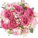 Mkono Peonies Artificial Flowers, Small Silk Flowers for Home Decor Indoor Fake Bouquet Faux Floral Arrangements Dining Table Centerpieces for Kitchen Party Decor (2, Mixed Pink)