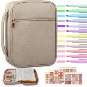 Quilted Vegan Leather Bible Cover, Color-Blocked Bible Cover Case for Women, Bible Carrying Case with Handle, Bible Study Supplies & Christian Gift for Women and Girls (Desert Taupe, TS/S)