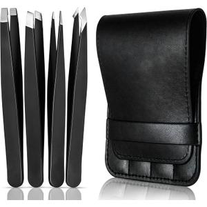 Tweezers Set - Professional Stainless Steel Tweezers for Eyebrows - Great Precision for Facial Hair, Splinter & Ingrown Hair Removal - Tweezers for Women & Men with Travel Case