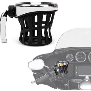 PSLER Motorcycle Drink Cup Holder Handlebar Mount Universal for Dyna Fat Bob Touring Road Glide Street Electra Glide Softail 1996-up Goldwing GL1800 2018-up (85MM, Chrome)