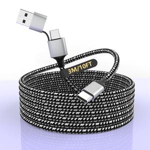 3-in-1 USB-C iPhone 15/16 Long Charger Cable,3M/10FT 60W USB-C+USB-A to Type-C Nylon Braided Sync Data Charging Cord for Apple iPhone 16 15 Pro Max Plus,iPad Pro,Android,Samsung Galaxy,Pixel