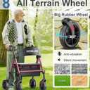 HOMLAND Walkers for Seniors with Seat, Foldable Rollator Walker, Reinforced Aluminum Frame, 8" Big Rubber Wheels for All Terrain, Height Adjustable Lightweight Rolling Walker