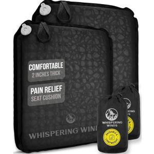 Whispering Winds Inflatable Seat Cushion - Comfortable Blow-up Foam Pad for Airplane, Travel, Stadium, Outdoors, Camping, Car & More (Large, Black - 2pack)