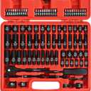 90PCS 1/4" Drive Impact Socket Set Metric 4-15mm and Standard SAE Size (5/32"-9/16"), with 72-Teeth Ratchet, Screwdriver Bit Set, Mechanics Tool Kit for Home Use and Automotive Repair