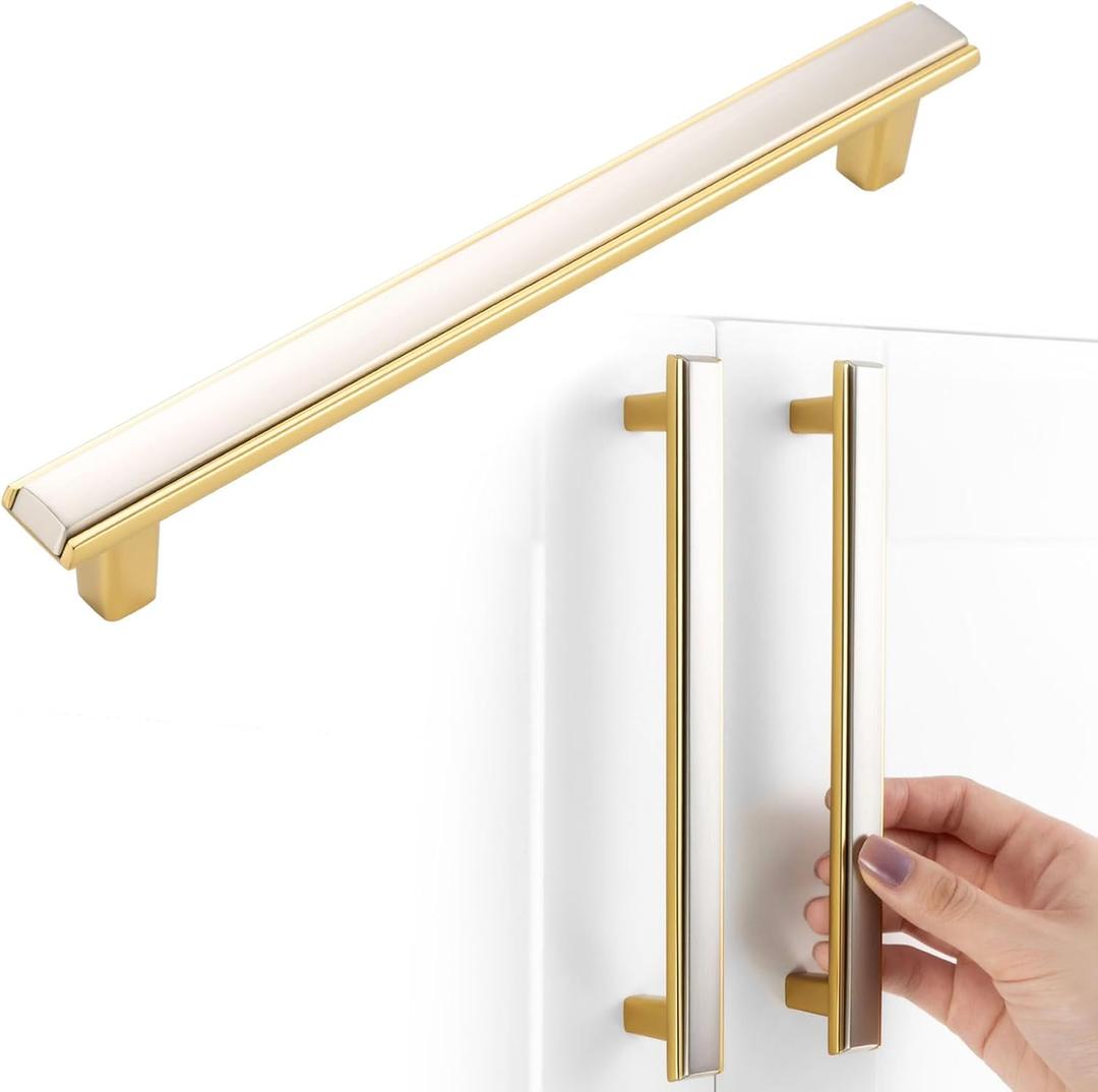 Nickel and Gold Cabinet Pulls Brushed Nickel and Gold Kitchen Cabinet Handles, 5 Pack 6-1/4 Inch, 2281 Two Tone Hardware for Cabinets Drawers Bedroom Dresser Cupboard Bathroom Vanity