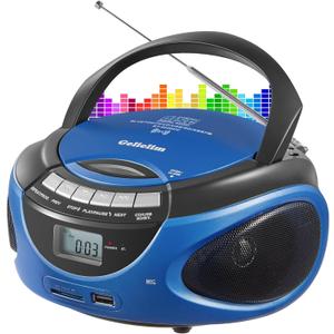 Gelielim Portable Boombox CD Player, Top Loading CD Players for Home with Bluetooth, AM FM Stereo Radio, Support USB, SD, MMC Drive, LCD Display, Headphone Jack, AC/DC Powered, Gift for Elderly-Blue