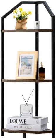 Fun Memories 3 Tier Corner Shelf, 40” Corner Shelf Stand, Corner Bookshelf Plant Stand, Storage Shelf for Bathroom, Living Room, Kitchen,Grey Home Office, Brown