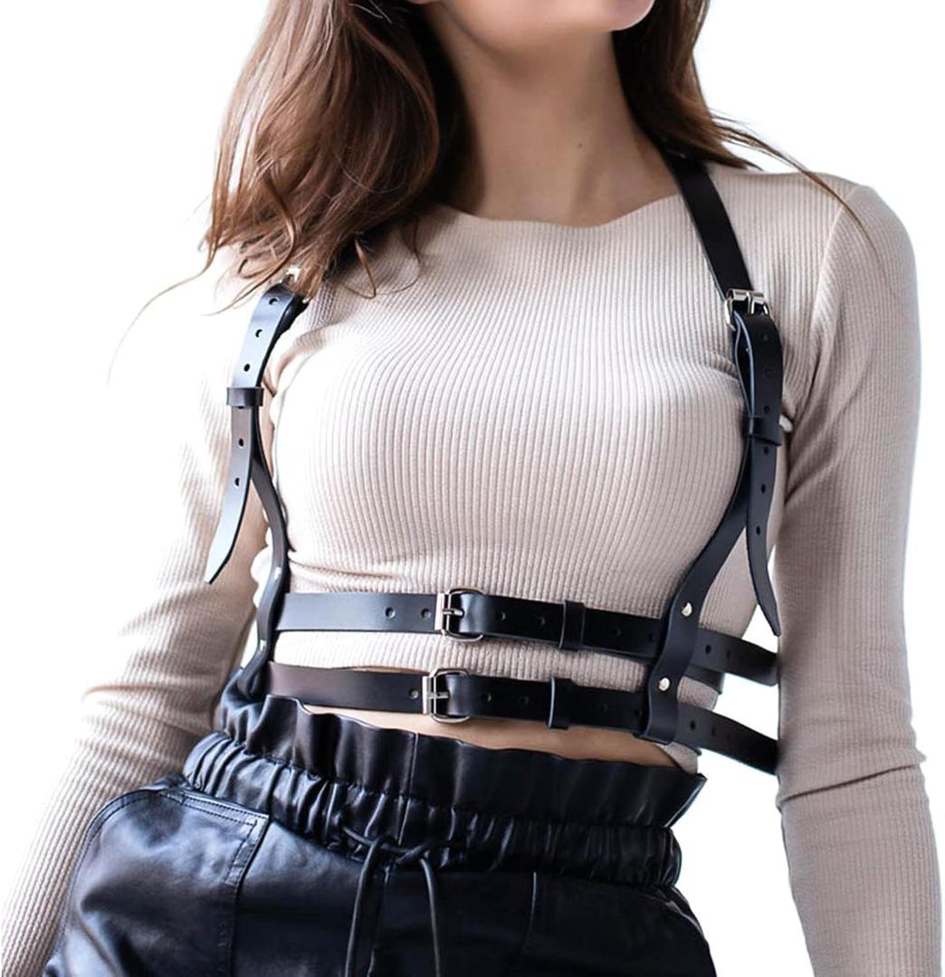 Punk Belt Black Pu Leather Harness Belt for Women Goth Body Adjustable Waist Belts Rave Halloween Dresses Party Accessories