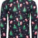 TUNEVUSE Holiday Season Gift-Mens Christmas Shirt Novelty Ugly Santa Claus Long Sleeve Funny Button Down Shirt for Party (Medium, Blackc10)