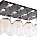 Glass Holder Under Shelf or Cabinet, Stainless Steel 16.5 Inch Stemware Rack, Glassware Drying Hanger, Metal Hanging Organizer for Bar Restaurant, Matte Black, 4 Row