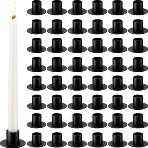 48 Pcs Black Metal Taper Candle Holders Bulk for Wedding Pillar Candles Taper Candlesticks Holders Centerpieces Short Candle Stick Dinner Decor for Party Anniversary Dinning Table Gift (48, Black)