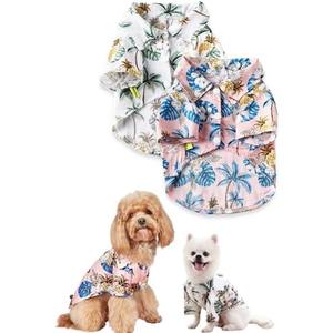 2 Pack Hawaiian Dog Shirts Hawaii Floral Style Summer T-Shirts for Small Dogs and Cats, XL