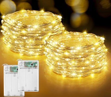 2Pack Fairy Lights Battery Operated, 33FT 200LED Twinkle String Lights 8 Modes & Waterproof LED Fairy Lights for Bedroom Wedding DIY Holiday Easter Party Indoor Decor (Warm White)