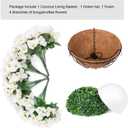 Artificial Hanging Flowers Faux Plants Basket for Outdoors Spring Summer Decor, Fake Silk Bougainvillea in Planter Outdoor Look Real UV Resistant Faux Flower for Outside Porch Patio Garden Home, White