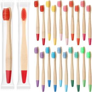 20 Pieces Kids Bamboo Soft Bristles Toothbrushes Toddler Toothbrush Manual Travel Toothbrushes for Kids Children Home School Travel Teeth Oral Dental Care, 5.7 Inch, Individually Wrapped