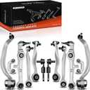A-Premium 12Pcs Front End Suepnsion Kit, Front Upper Control Arm, Lower Control Arm, Outer Tie Rod End, Sway Bar Link, Compatible with Audi A4 2000-2008, A4 Quattro 2000-2008