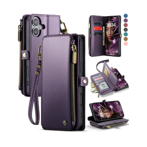 Defencase Compatible with iPhone 17 Case Wallet with RFID Blocking Card Holder for Women and Men, Fashion PU Leather Magnetic Snap Flip Zipper Strap Wallet Phone Case for iPhone 17 6.3", Purple
