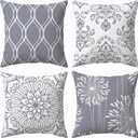 Decorative Throw Pillow Covers 18x18 Set of 4, Grey and White Modern Simple Square Pillow Case Cushion Cover for Sofa Couch Farmhouse Outdoor Living Room (Gray and White, 18" x18")