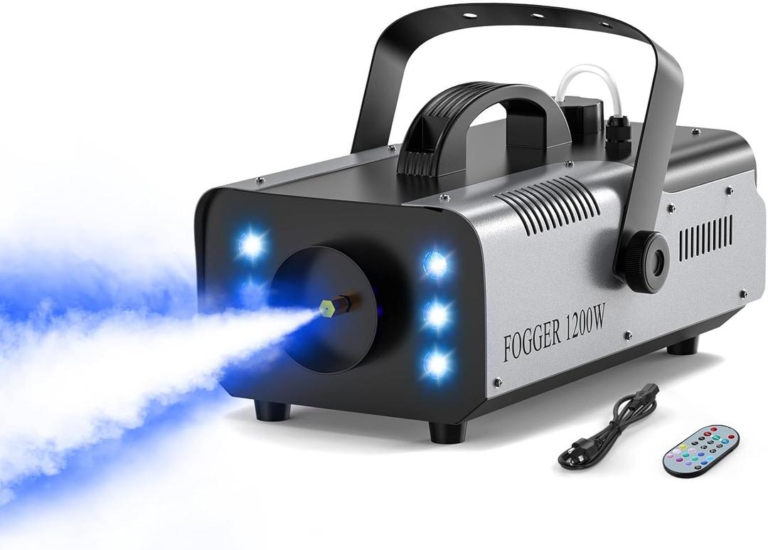 1200W RGB Fog Machine, 6 Colorful LED Lights for Smoke Machine Indoor/Outdoor Use, Perfect for Parties, Weddings, and Stage Effects (Silver)