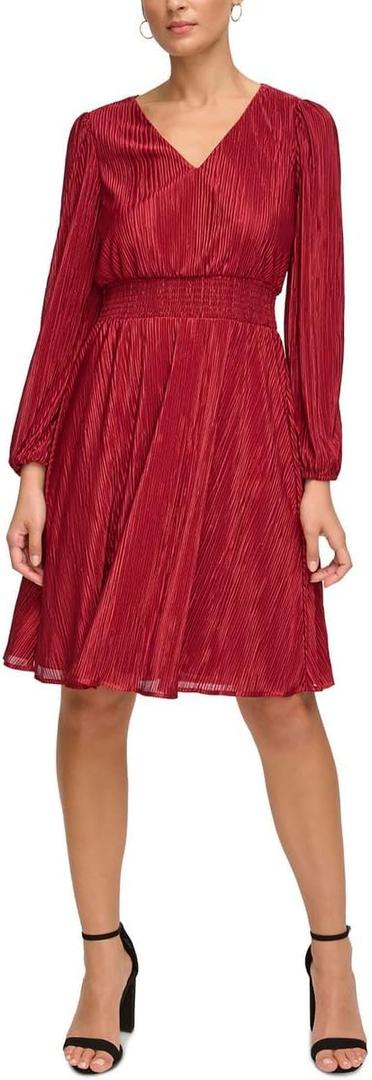 Kensie Womens Balloon Sleeve Smocked Waist Mini Dress (4, Burgundy)