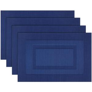 PIGCHCY Placemats,Washable Vinyl Woven Table Mats,Elegant Durable Placemats for Dining Table Set of 4 (18 x 12 inches, Navy Blue)