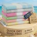 LANE LINEN Turkish Towels Set of 6, Beach Towels Oversized, Pre-Washed Pool Towel, Extra Large Beach Towel, Sandproof Beach Towel, Absorbent Travel Towel,39"x71" - Beach Party, Pack of 6