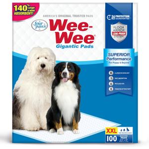 Four Paws Wee-Wee Superior Performance Unscented Large Pee Pads for Dogs & Puppies, Quilted Leak-Proof Dog Housebreaking Potty Training Floor Protection, 27.5" x 44", 100 Count
