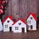 Valentine's Day Decorations - 3PCs Rustic Wooden House Block Signs, Wood House Cutouts for Holiday Decorations, Valentines Tiered Tray Centerpiece, Christmas Village, Farmhouse Tabletop Decor (white)