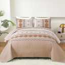 WONGS BEDDING Boho Beige Quilt Set Queen Size,Geometry Printed Bedspread Coverlet 2 Pack,Soft Bohemian Bedding Set Queen 96"×90"