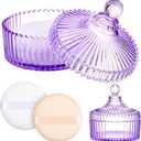 Tioncy 3 Pcs Extra Large Body Powder Puff and Container 5.43'' Glass Body Container with 5.12'' Powder Puff Glass Jar for Women's Talcum(Classic,Purple)