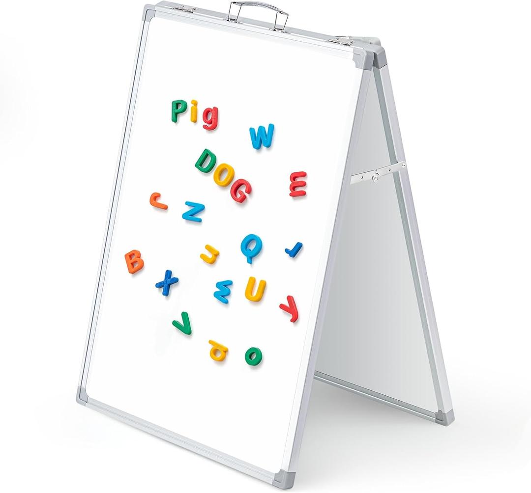 Lincia 24 x 18 Inch Portable Dry Erase Board with Stand, Foldable White Board Double Sided Whiteboard Easel, Silver Aluminum Frame with Metal Handle for Office Home School Teaching Demonstration