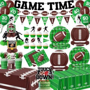 192Pcs Football Party Decorations - Football Themed Plates and Napkins Tablecloths Banner Sport Gameday Tailgate Tableware & Balloons Birthday Party Supplies