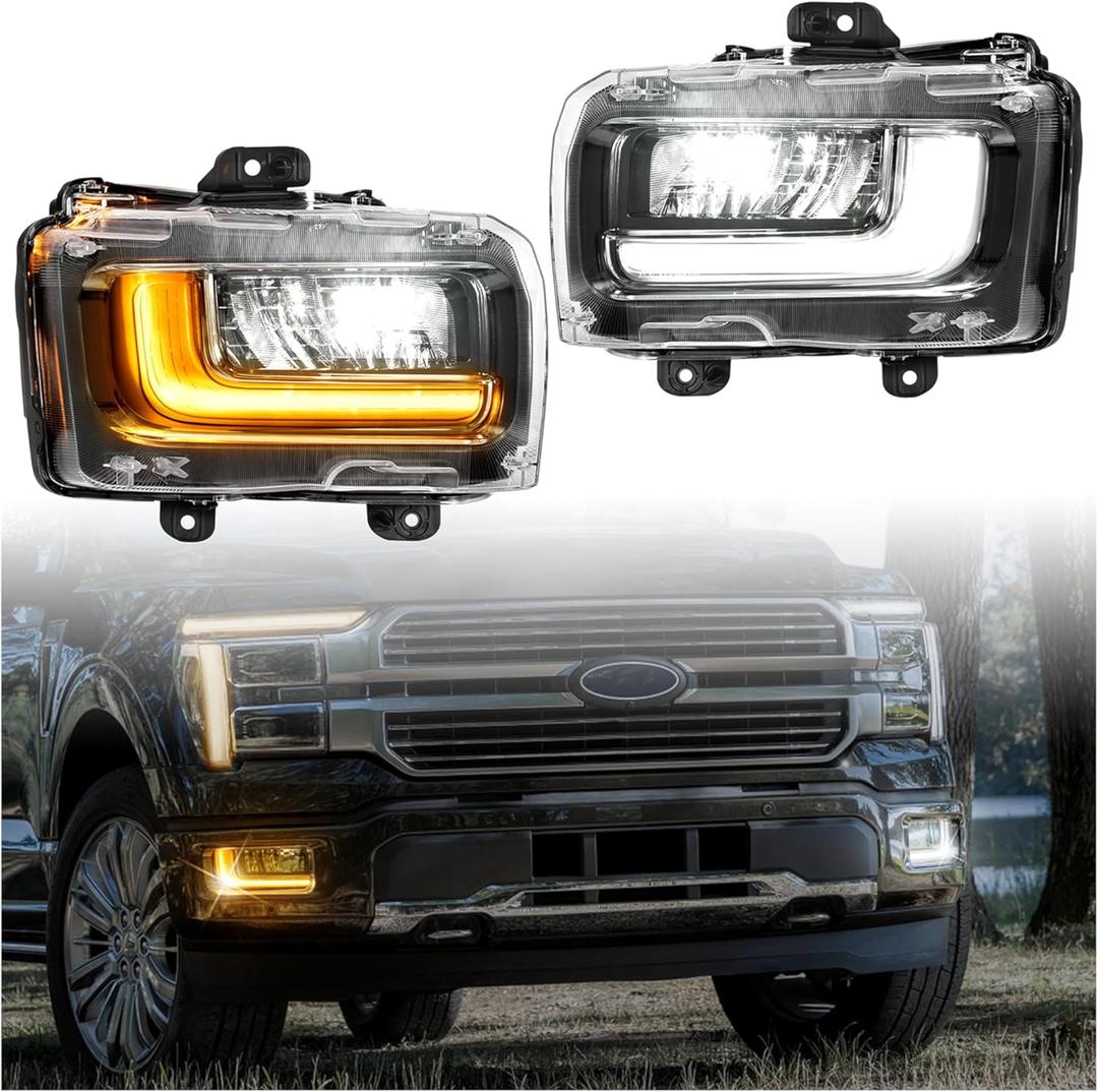 LED Fog Light with DRL for 2024 2025 Ford F150, OEM Style Amber Turn Signal White Daytime Running Light Fog Lamp for Ford F-150 Lariat/King Ranch/Platinum 2024-2025 Accessories, 2PCS